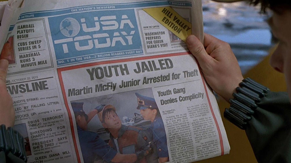 This is the cover of USA Today for “Back to the Future” day