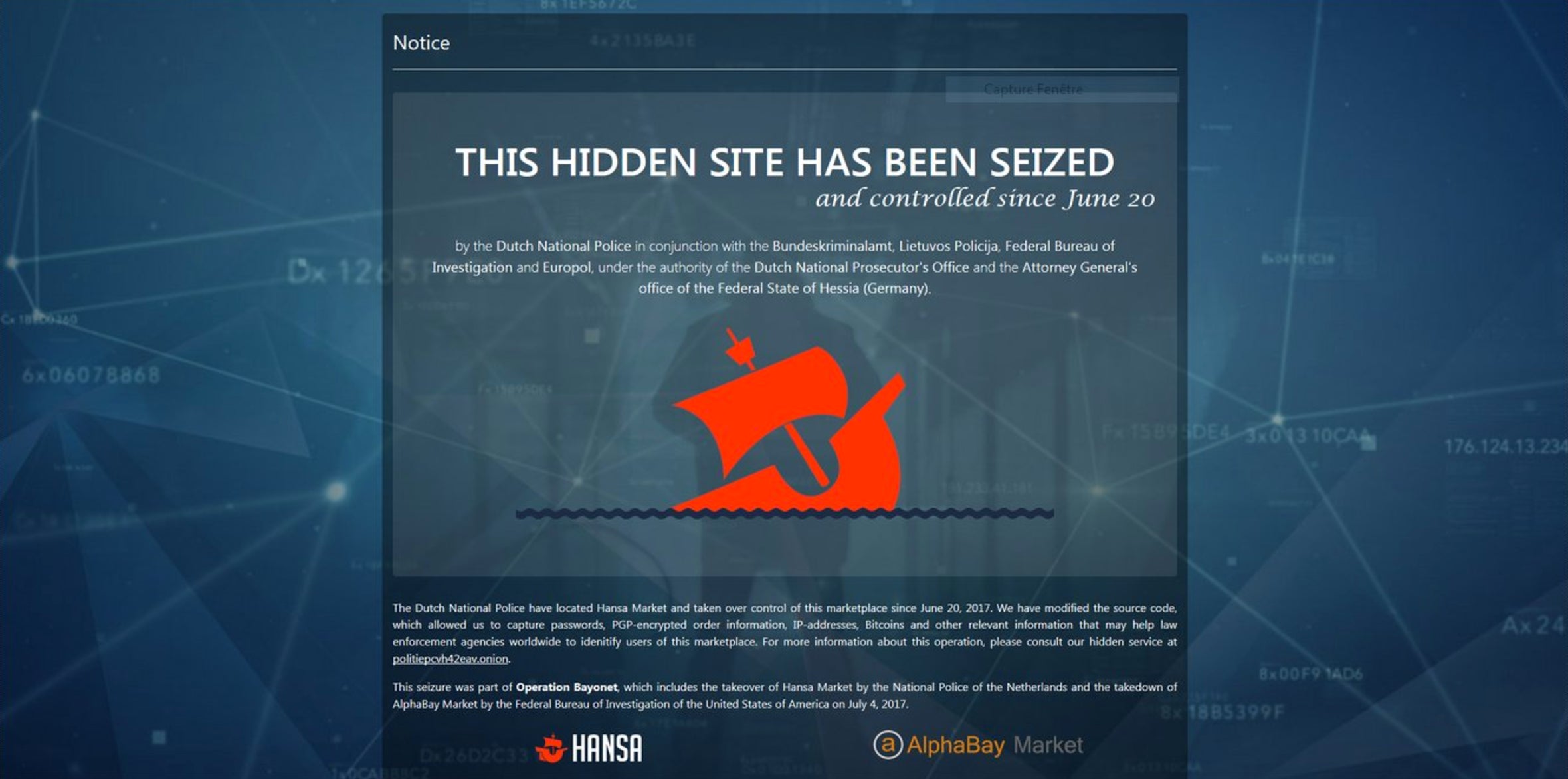 Police had been controlling a major online black market for the past month,  authorities say